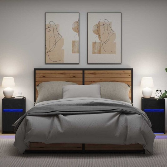 LED Nattbordskap 2 pcs Svart eik 38 x 34 x 61 cm Sponplate LED Nattbordskap 2 pcs Svart eik 38 x 34 x 61 cm Sponplate