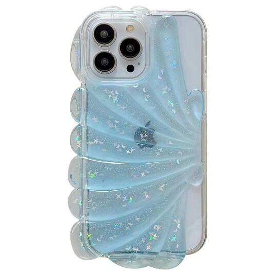 INCOVER iPhone 14 Pro 3D Plastdeksel Fleksibel m. Muslingskjell / Gjennomsiktig - Blå
