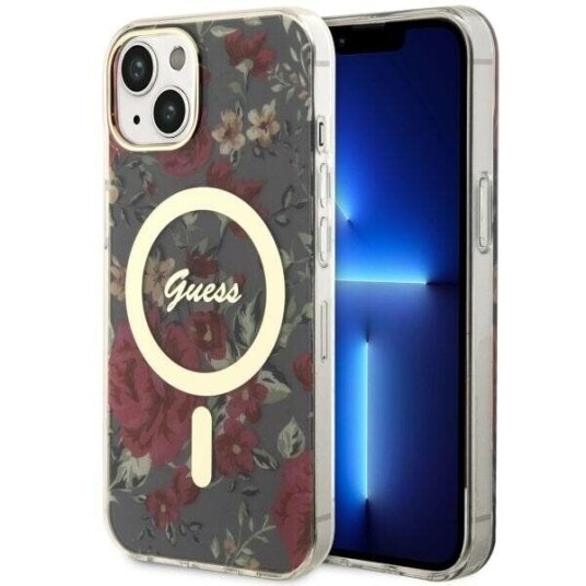 Guess Iphone 14 Deksel Flower Magsafe Kaki