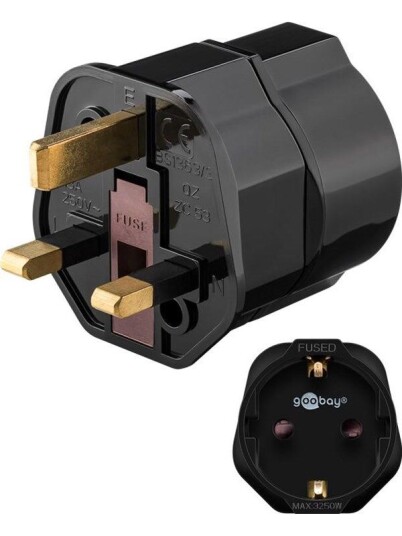 Pro Reiseadapter Type F og G 13 A Svart Mobillader Pro Reiseadapter Type F og G 13 A Svart Mobillader