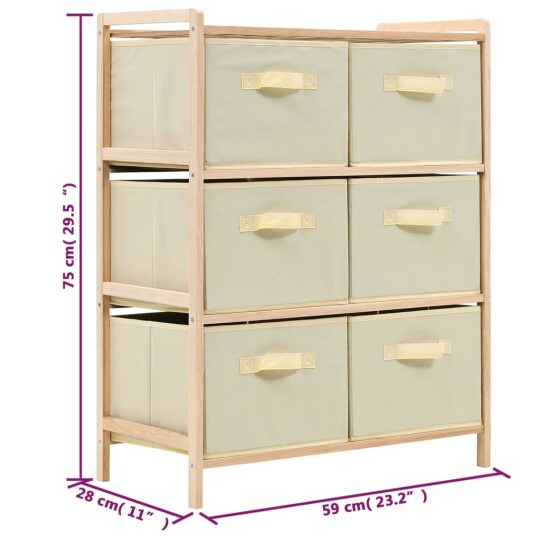vidaXL Oppbevaringshylle med 6 stoffkurver sedertre beige