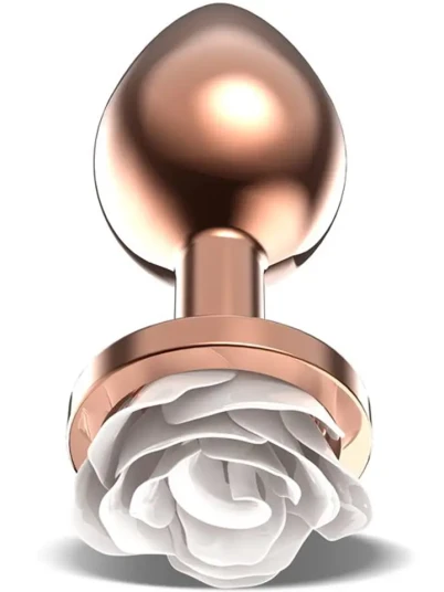 Rosegold Metal Anal Plug With White Rose Medium