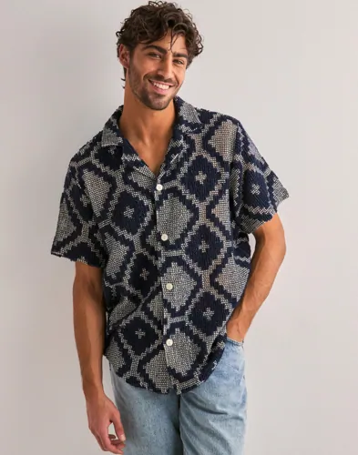 OAS Cuba Crochet Shirt Mønstrete skjorter Blå OAS Cuba Crochet Shirt Mønstrete skjorter Blå