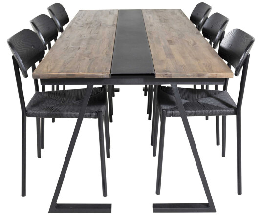 Venture Design Jakarta & Polly spisegruppe Natur/svart 6 st stoler & bord 200 x 90 cm