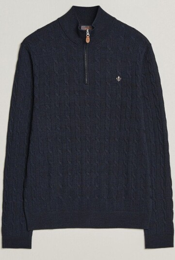 Morris Merino Cable Half Zip Navy Morris Merino Cable Half Zip Navy