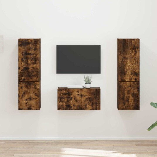 TV benksett 5 pcs Røkt eik Konstruert tre