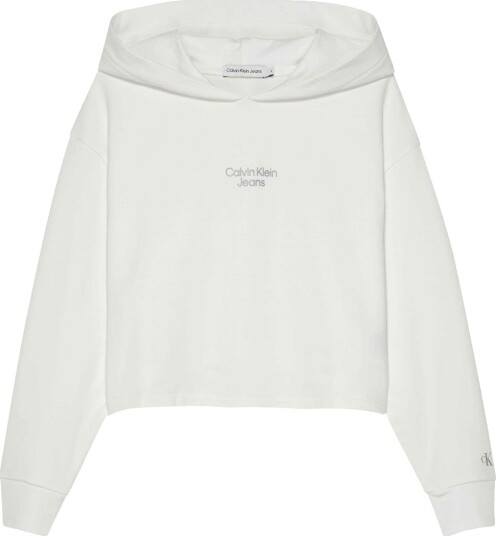 Calvin Klein Hettegenser Stabel Logo Overlapping Bright Whit Calvin Klein 8 år 128 Hettegenser Hvit