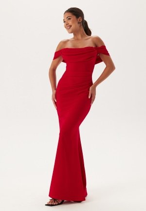 Goddiva Off Shoulder Maxi Dress Red XXS UK6
