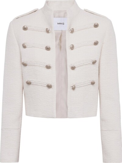 Mango Tweed Jacket With Decorative Frogging Closures Beige XL