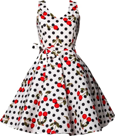 Belsira Rockabilly Swing Kjole Middellang i Svart/Hvit 1X - 4XL Damer