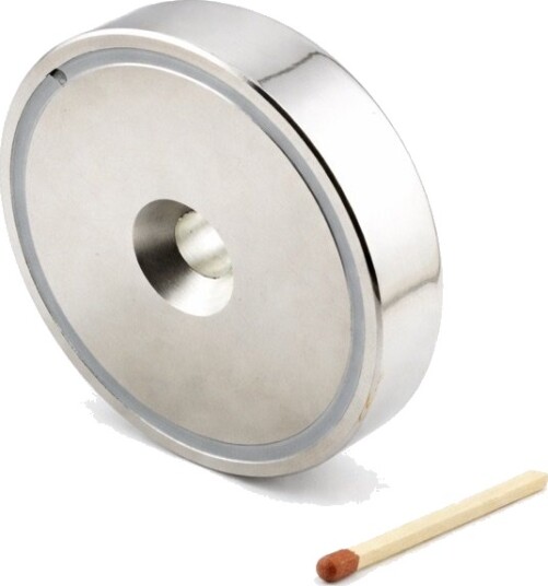 Stålinnkapslet magnetfeste N38 Ø75 mm – 162 kg med senkhull Stålinnkapslet magnetfeste N38 Ø75 mm – 162 kg med senkhull