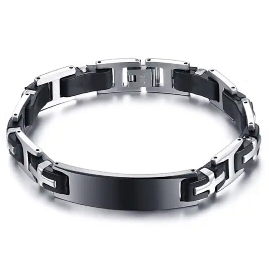 Silicon herrearmbånd i rustfritt stål og svart silikon 205 cm Silicon herrearmbånd i rustfritt stål og svart silikon 205 cm