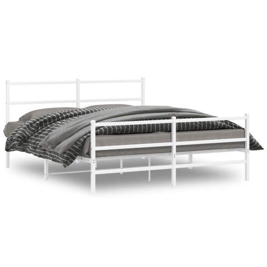 vidaXL Sengeramme i metall med hode- og fotgavl hvit 150x200 cm 8721012303317
