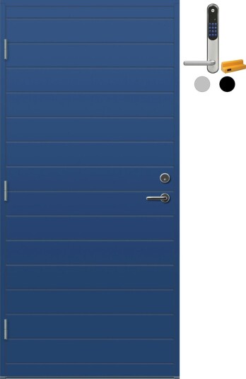 Ytterdør Bygg1 Knarvik med Yale Entrus BxH: 100x200 cm, Høyre, NCS S-5030-R80B, Blå, Yale Sølv