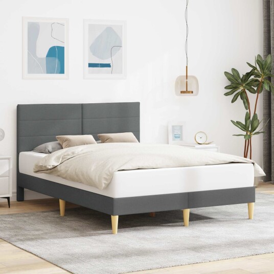 Sengestamme med hodegjerde Mørkegrå 140 x 200 cm Stoff