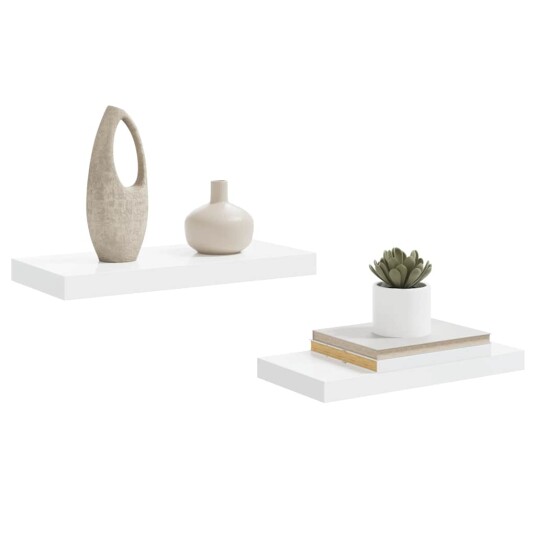 vidaXL Flytende vegghyller 2 stk h?yglans hvit 50x23x3,8 cm MDF