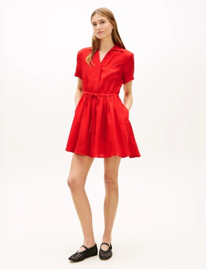 Tommy Hilfiger Ess Linen Short Ss Dress Red L