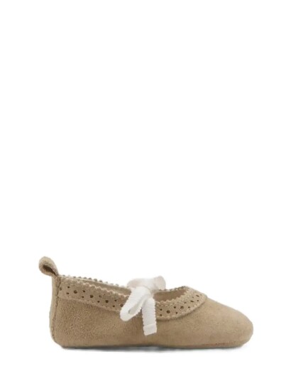 Mango Leather Ballet Flats With Bow Beige 17 18