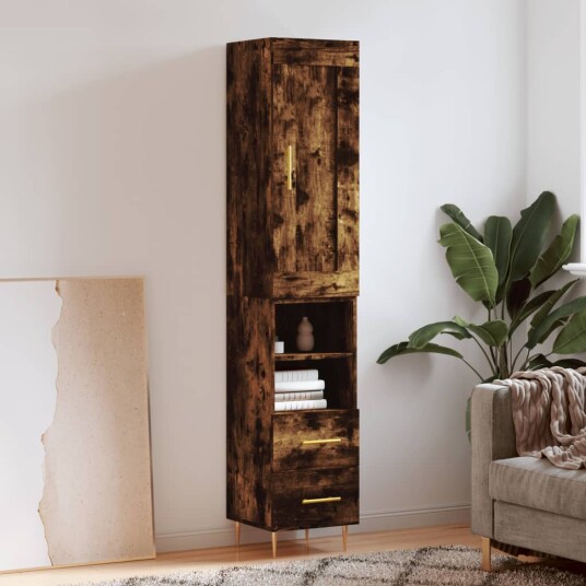 vidaXL Highboard røkt eik 34,5x34x180 cm konstruert tre 8720845496760