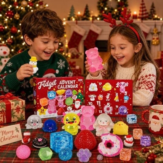Julekalender med squishy-leker, 24 saktegående stressleker med dyr og desserter, julegave til barn og voksne, festartikkel, nedtelling til jul