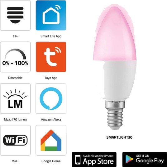 Smart LED Wi Fi lampe RGB E14 Dimbar 5W Smart LED Wi Fi lampe RGB E14 Dimbar 5W