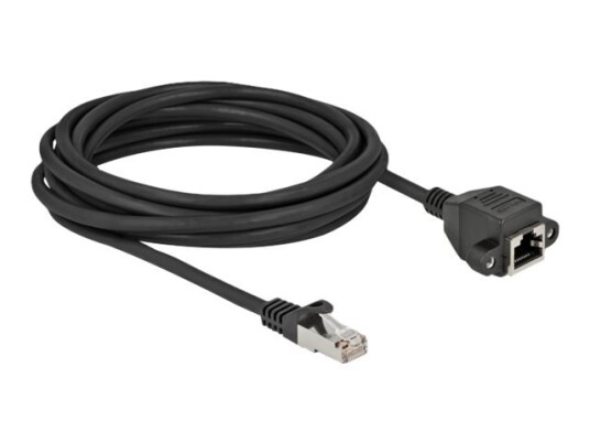 Delock Nettverksforlengelseskabel Rj-45 Hann Til Rj-45 Hunn Skrubar 5 M S/Ftp Cat 6A Svart