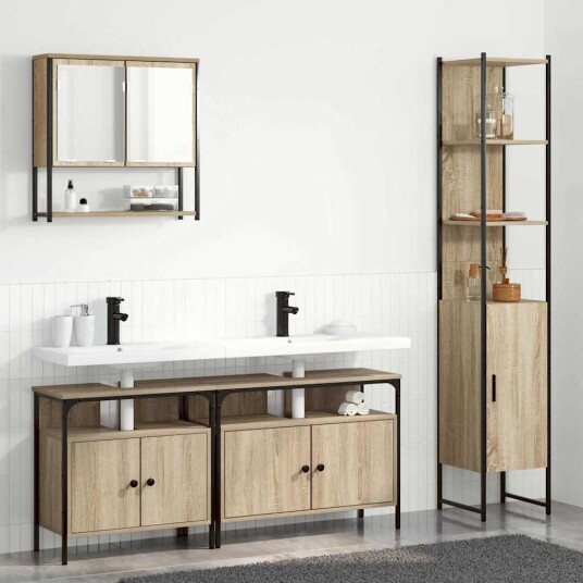 Baderomsinnredningssett med hylle 4 pcs Sonoma eik Medium