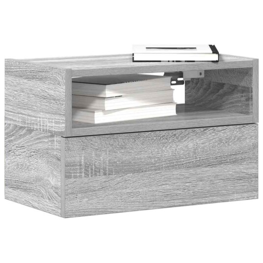  Veggmonterte nattbord 2 stk grå sonoma 45x26x28,5 cm 8721158574862