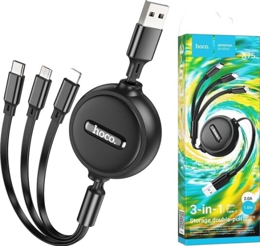 Usb-Kabel Partner Tele.Com Usb-A Til Usb-C + Microusb + Lightning 1 M Svart