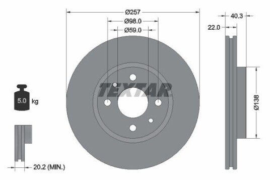 Bremseskive TEXTAR 92069600 Bremseskive TEXTAR 92069600