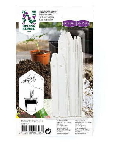 Nelson Garden 6005 Klebeetikett plast, 3 størrelser, hvit, 3x 10 stk., Avling