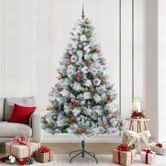 vidaXL Kunstig juletre Grønn og hvit 240 cm PVC og Metall og Plast