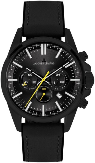 Jacques Lemans Herreklokke 1 2119B Liverpool Sort/Gummi Ø44 mm