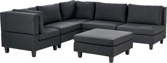 5 sits Hörnsoffa med fotpall Beliani Unstad Beige/svart Högervänd Polyester Black