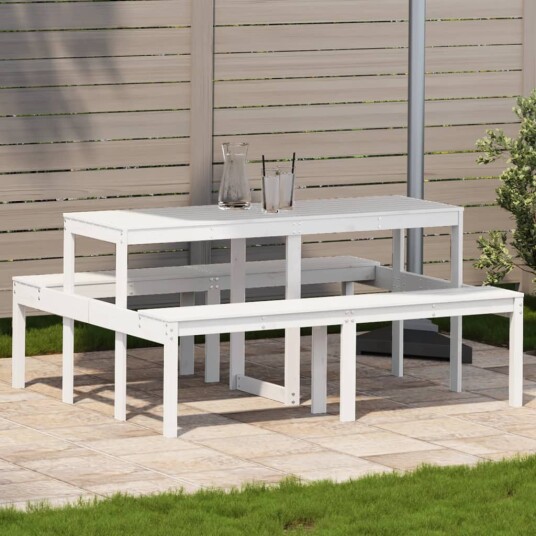 Piknikbord hvit 160x134x75 cm heltre furu 832563