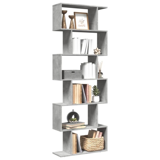 Romdeler bokhylle 6 lag betonggrå 70x24x193 cm konstruert tre Romdeler bokhylle 6 lag betonggrå 70x24x193 cm konstruert tre