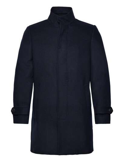 Lindbergh Recycled Wool Funnel Neck Coat - Navy - XXL
