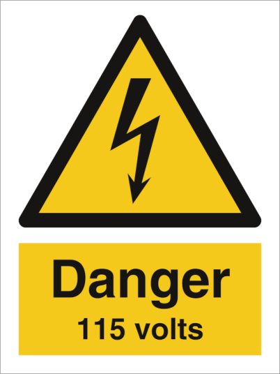 Danger 115 volts - Selvklebende vinyl - 200 x 150 mm