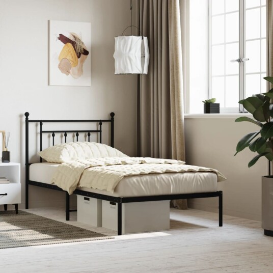 vidaXL Sengeramme i metall med hodegavl svart 100x190 cm 8720845883119