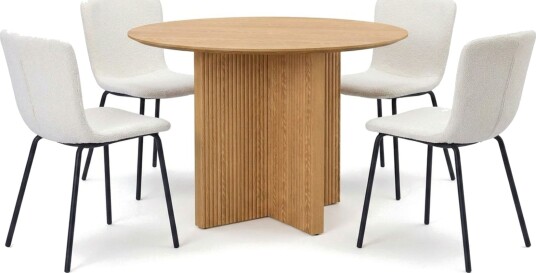 Edda spisegruppe rund 110 cm eik med 4 Katy spisestoler Eik