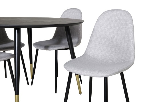 Venture Home Dipp Spisegruppe 115 cm Rund med 4 Polar Stoler Sort/Guld