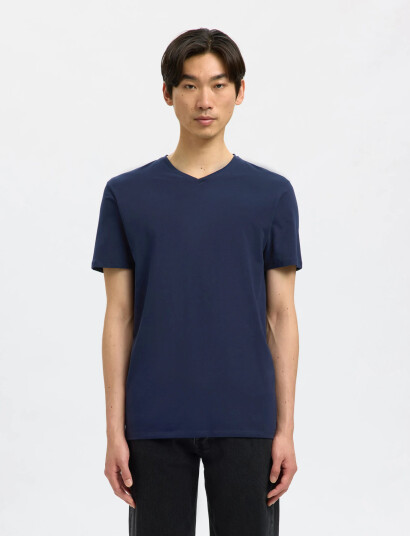 Selected Slhnewpima Ss V-Neck Tee Noos - Navy - XXL