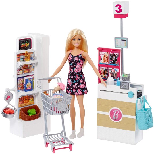 Barbie Supermarked Dukke- og Lekesett med Tilbehør for Barn 3+ år