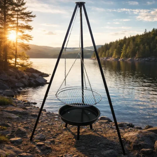Justerbar hengende grill på stativ 147 cm