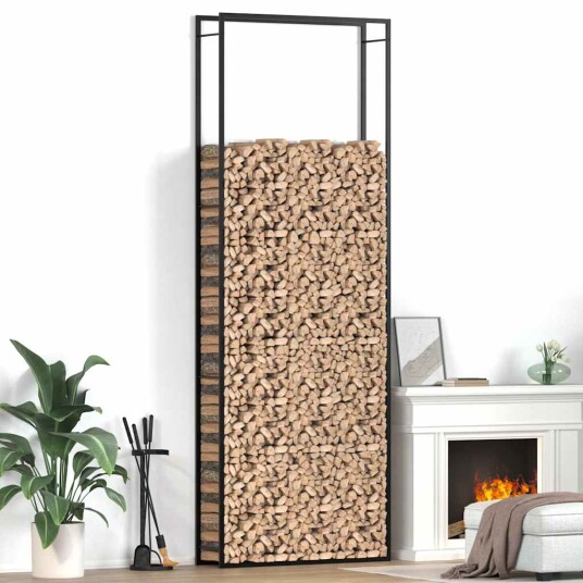Vedstativ matt svart 110x28x312 cm stål