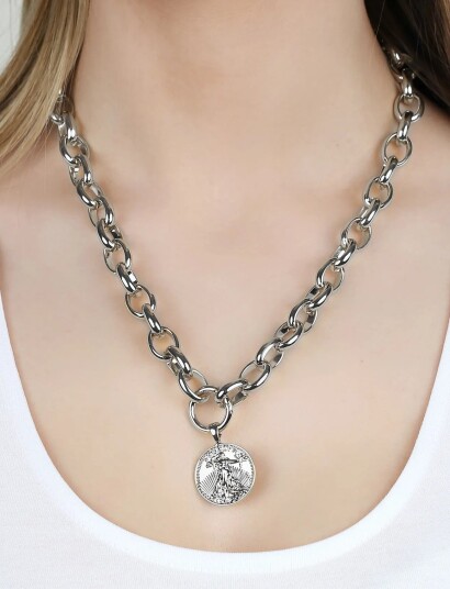 SNÖ of Sweden Rule Big Coin Neck 50 Plain S 50 Cm   Silver   ONE SIZE 50 cm