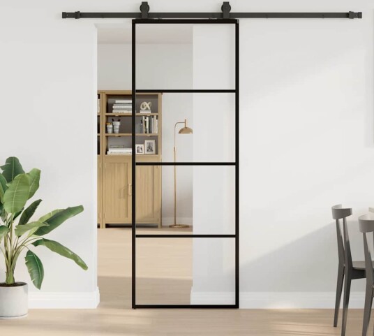 vidaXL Skyvedør med monteringssett svart 76x205 cm ESG-glass