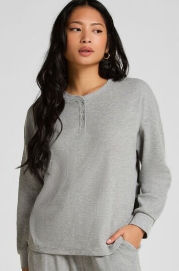 Hunkemöller Topp Waffle Henley Grå