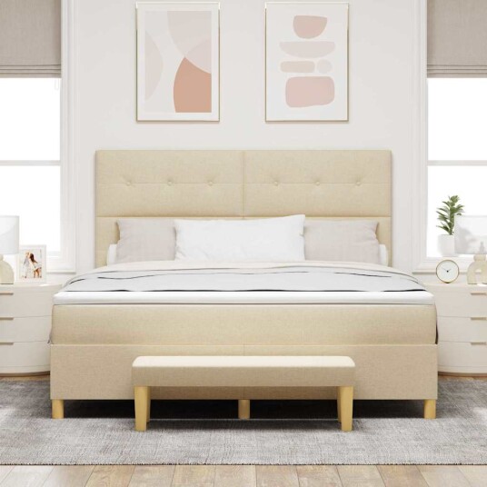 Boksfjær Seng med madrass Krem 180 x 200 cm stoff