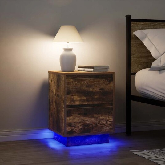  Nattskap med LED lys 2 stk røkt eik 38x34x50 cm
